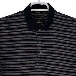 Gary Player Mens Black Grey Striped Mercerized Cotton Polo Shirt Size M